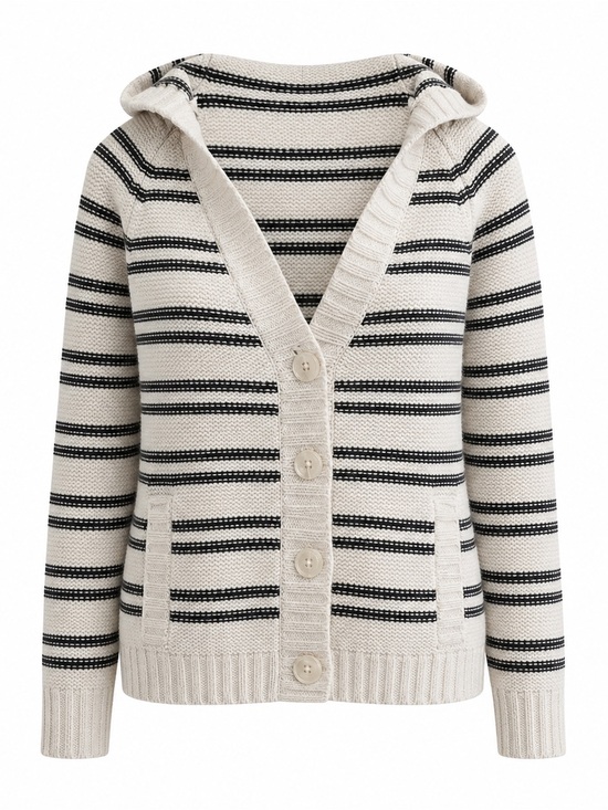 Guess Sweaters - Guess Black and White Striped Cardigan